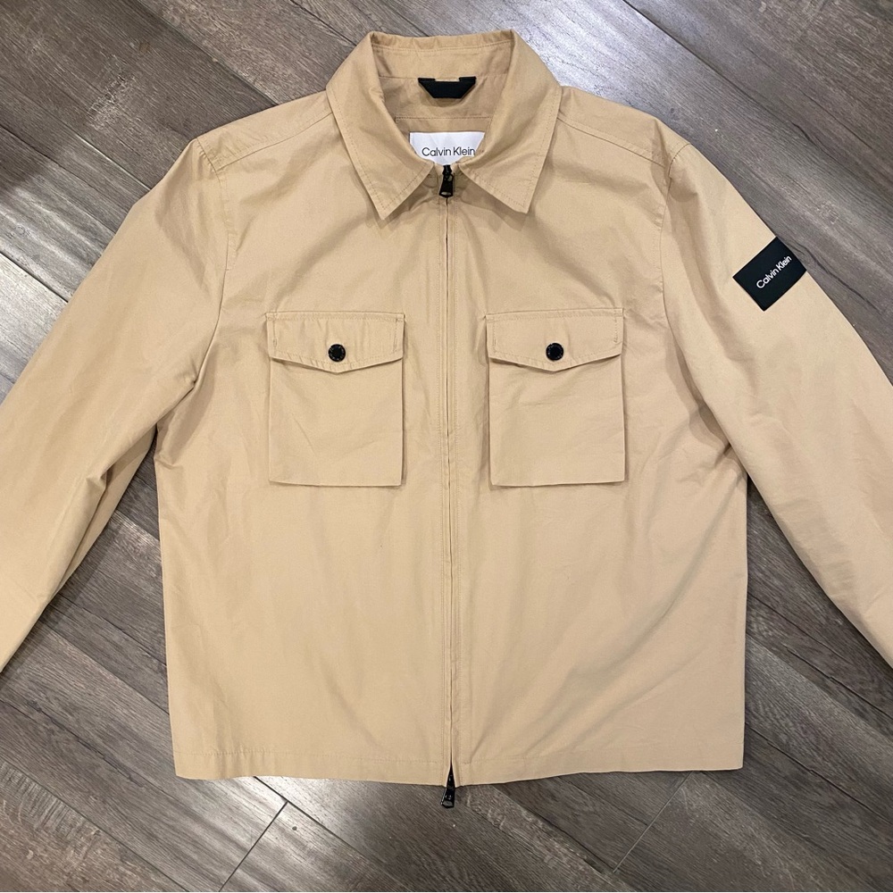 🔥 Calvin Klein Men's Tan Zip Overshirt Jacket - Medium